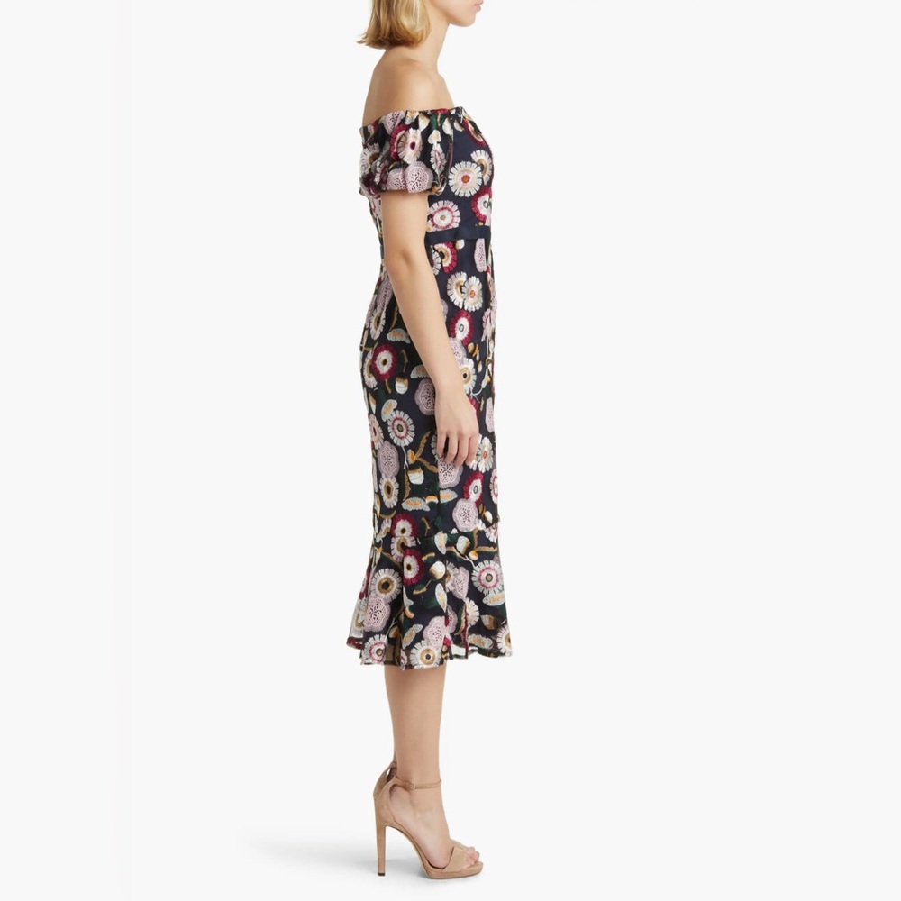Sam Edelman Helium Floral Embroidered Off the Shoulder Dress (Size 10) - Picture 3 of 16